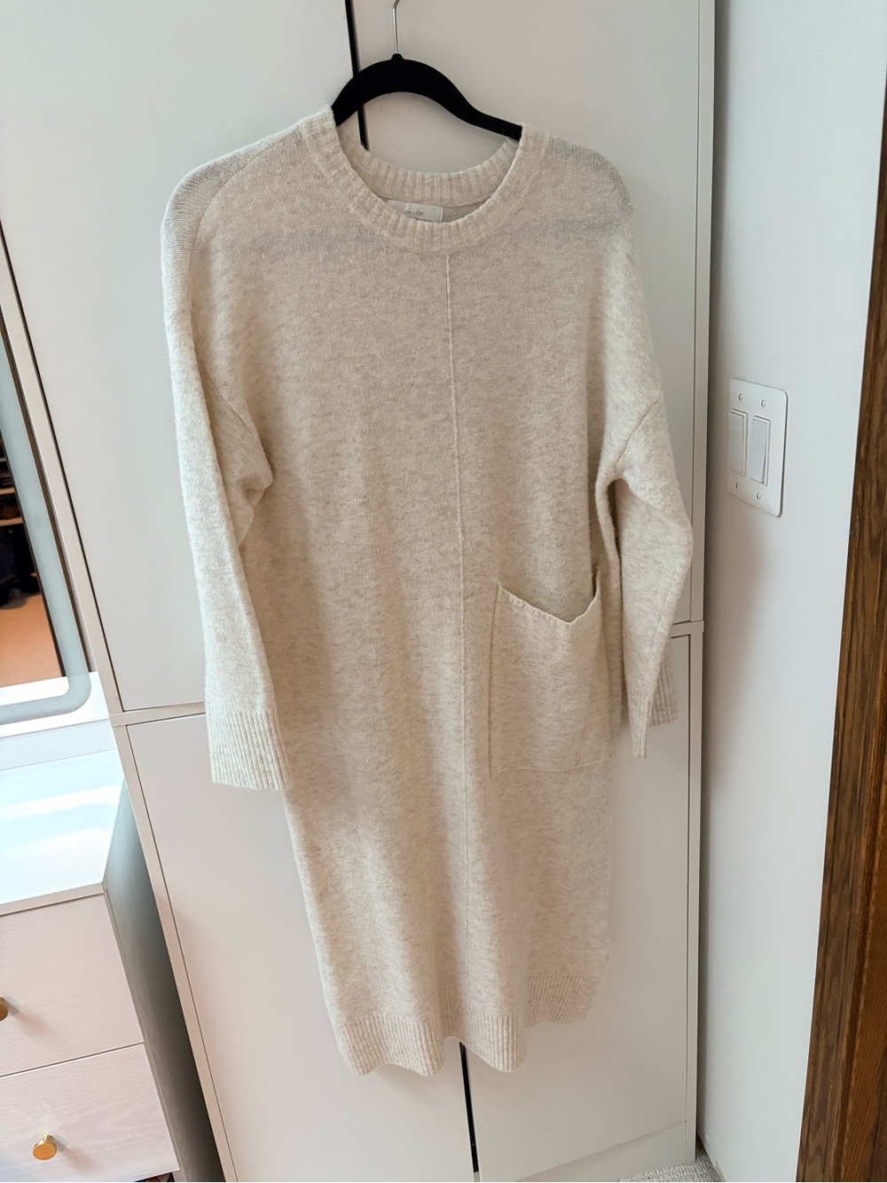 OAK + FORT Cream Knit Midi Sweater Dress with Pocket